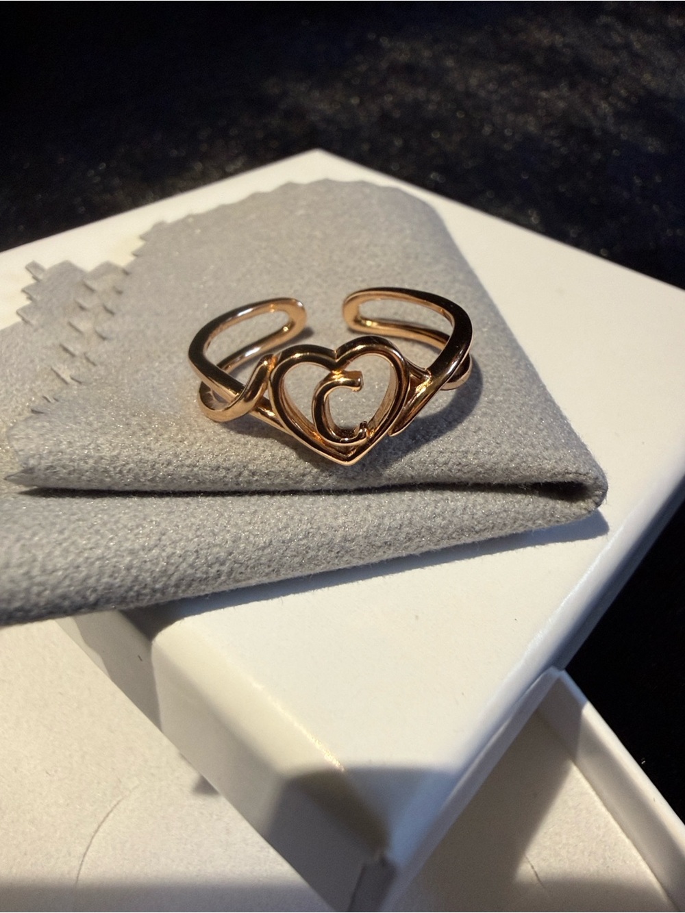 Women’s Heart Ring with Initial “C”, “A”, “J” in Rose Gold